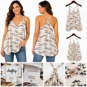 Daytrip Aztec Print Wrap Tank Top Cream Racerback M
